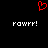 Red pixelated heart symbol above two identical white 'powff!' text lines on black background.