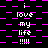 Pixelated text repeats 'i love my life !!!!' across a black and pink checkered background with varying pixel density.