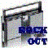 Pixelated static icon with dark frame and blue text reading "ROCK OUT" on light background.