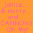 A static image with orange background and pink text repeating 'janice... & monty... and... CANNONS Oh My!' in a pattern, some words highlighted in red