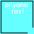 Light blue square icon with white pixelated text 'priyansi rox!' and black border; four variations show different corner symbols.