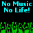 Pixelated cyan text reads "No Music No Life!" twice on black background above green waveform bars.