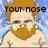 Pixelated cartoon character with orange hair and beard, blue background, text reading 'Your nose looks like a cat' across four