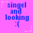 Pixelated blue text 'singel and looking :(' on bright pink background with white star and dot accents.