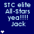 Blue background with light blue text reading "STC elite All-Stars yea!!!! Jack" and white star symbols in varying quantities.