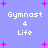 Pixelated text "Gymnast 4 Life" repeated four times on a light purple background with scattered pink plus signs.