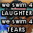 pixelated text overlays on a background featuring a person in athletic wear, with 'USA Swimming' logo at center bottom
