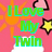 Pixelated graphic with green text reading "I Love My Twin" on pink background, orange sunburst left, black-outlined star and heart symbols right.