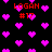 Static pixel art featuring red text 'LOGAN #17' repeated across a black background with scattered pink hearts.