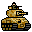 Animated contact sheet of a pixel-art tank with camouflage pattern, soldier on top, and firing animation across 15 frames arranged in 4x4 grid.
