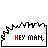 Pixelated white speech bubbles with jagged edges display sequential text animations on a gray background, cycling through red and black lettering for phrases like 'HEY MAN,' 'LOOK AT ME ROCKIN' OUT,' and 'I'M ON THE RADIO.'