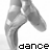 Animated sequence of a person's legs in ballet shoes performing a dance move, with the word 'dance' displayed below.
