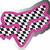 A pink-outlined fox head with black-and-white checkered fill, gray shadow, and white background; the rightmost section of the image is a solid gray rectangle.