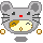 Pixelated gray hamster with red nose, black eyes, and brown-and-white face; four identical frames show subtle mouth and eye expression changes.