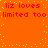 Red text on orange background with yellow dots, repeating 'liz loves limited too' in two across the image