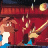 Pixelated static image of two cartoon characters in red attire with blue accents against a dark background, featuring visible dithering and color bleeding effects.