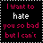 Animated contact sheet of 8 frames showing pixelated text variations on a black background with red and white lettering, each frame displaying the phrase "I want to hate you so bad but I can't" with different words highlighted in red or white.