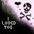 Pixelated icon with skull and crossbones, heart-shaped eyes, and changing text phrases across six