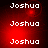 Red background with white text 'Joshua' repeated in a pattern, featuring subtle pixelated light effects