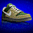 Pixelated image of a high-top sneaker with green, white, and brown tones on a blue background.