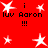 Red background with white star shapes and black text reading 'luv Aaron' followed by three exclamation marks in pixelated font.