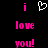 Pixelated text and symbols on black background: two pink 'i' letters, a white heart outline, and pink 'love you!' text in three