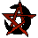 Pixelated red and black pentagram with a white star at center on gray background.