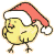 Animated contact sheet of a yellow chick wearing a Santa hat with repeated text "christmaschick!" on red polka-dot background.