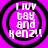 Four identical circular icons with black outlines on a bright pink background, each displaying white text reading 'I luv gay and kenzi!!' in a pixelated font.