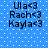 Blue background with white dots and black text reading Ula<3, Rach<3, Kayla<3 in two identical vertical