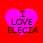 Four identical pink heart-shaped icons with black text "I LOVE ELECI" on a red background, arranged in a