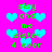 Pixelated icon with bright pink background, green text reading 'sisy and me sister 4 ever', and light blue heart symbols scattered throughout.