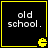 Four identical black square with yellow borders display 'old school.' text and a yellow Pac-Man icon in the bottom-right corner