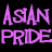 A 3x3 contact sheet of animated frames showing repeated text "ASIAN PRIDE" in various neon colors on a black background, with each frame displaying different color combinations for the words.