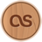 Circular wooden icon with brown 'OS' text centered on a light brown wood grain background, bordered by a darker brown outline.