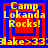 Four identical pixelated squares display "Camp Lokanda Rocks!" text with a lake emoticon, arranged in a on blue background