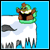 A pixelated character in a green ring falls from an icy cliff, transitioning to 'GAME OVER' screens with white text on dark backgrounds.