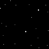Black background with scattered white and blue star-like shapes, three prominent blue crosses in the center-right, a solid gray rectangle at bottom right.