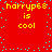 Red background with cyan dots and yellow text reading 'harryp68 is cool' repeated four times in a pattern