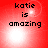 Red background with pixelated text 'katie is amazing' and shifting white light effects across four