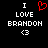 Black background with white pixelated text "I LOVE BRANDON <3" and a red pixelated heart symbol replacing the word "LOVE" in the left view.
