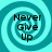 Four identical cyan spiral backgrounds with black text reading Never Give Up arranged in a