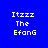 Blue background with white pixelated text "Itzzz The Efong" arranged in four quadrants, each quadrant featuring a red rectangular bar covering part of the text.