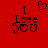 Red background with black pixelated text "I Love You" and a heart symbol above the text, with the heart symbol present in one view and absent in another.