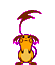 Animated yellow creature with pink limbs and brown ears, performing a sequence of arm movements against gray background.