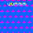 Blue background with pink star pattern and yellow text "uumm" repeated across the image.