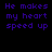 Four display identical pixelated text 'He makes my heart speed up' in purple on varying solid backgrounds