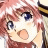 Pixelated anime-style character with pink hair and blue eyes, mouth open in surprise, next to black background with white text.