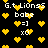 Pixelated black background with yellow hearts and white text reading 'G.t Lions55 babe =] xO' repeated in two , with slight variations in heart placement between frames