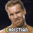 A contact sheet of 11 animated frames showing a shirtless man with short light brown hair and ear piercings, each frame featuring the name "CHRISTIAN" in yellow text on a gray bar below him against a dark background, with one frame displaying a circular logo reading "CAPTAIN CHARISMA".